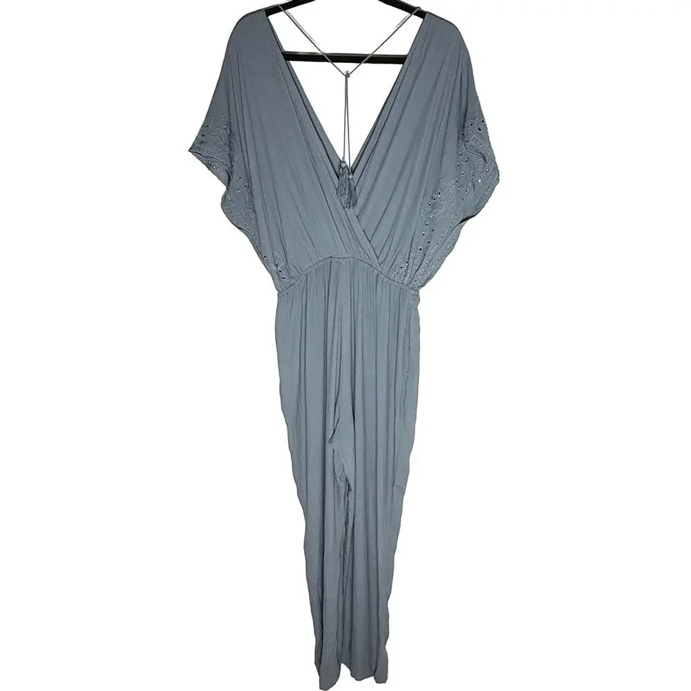 L*Space‎ Women's Raquel Romper Slated Glass Deep V Open Back Dolman Sleeves NWT
